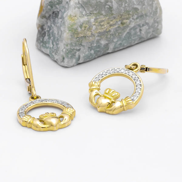 Gold Vermeil Claddagh Earrings with Cubic Zirconia