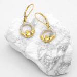 Gold Vermeil Claddagh Earrings with Cubic Zirconia