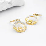 Gold Vermeil Claddagh Earrings with Cubic Zirconia