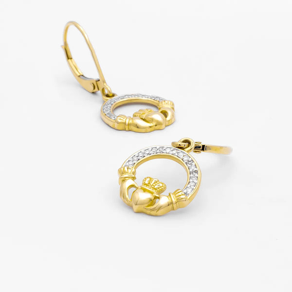 Gold Vermeil Claddagh Earrings with Cubic Zirconia