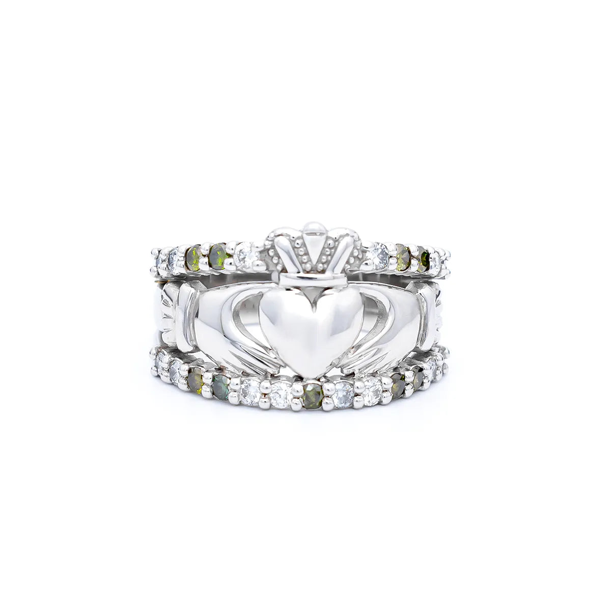 Claddagh Ring With White And Green Diamonds – view 2