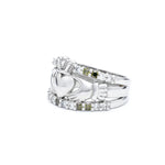 Claddagh Ring With White And Green Diamonds