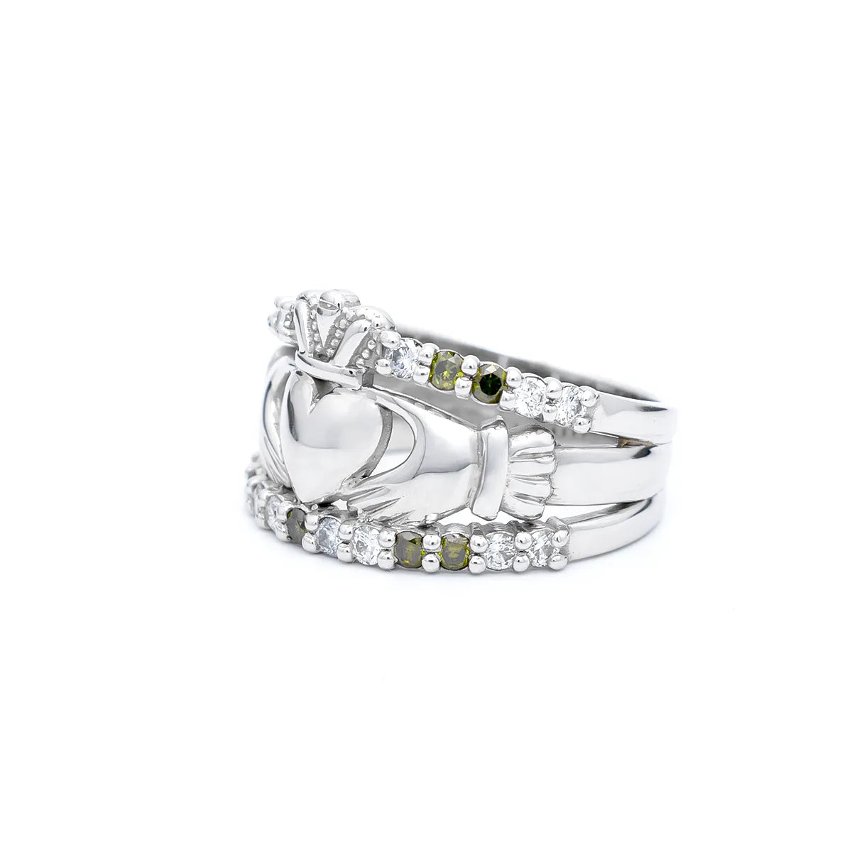Claddagh Ring With White And Green Diamonds – view 13