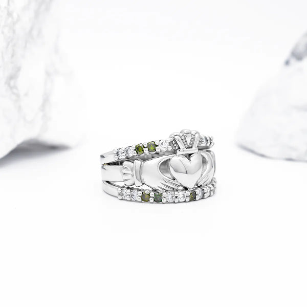 Claddagh Ring With White And Green Diamonds