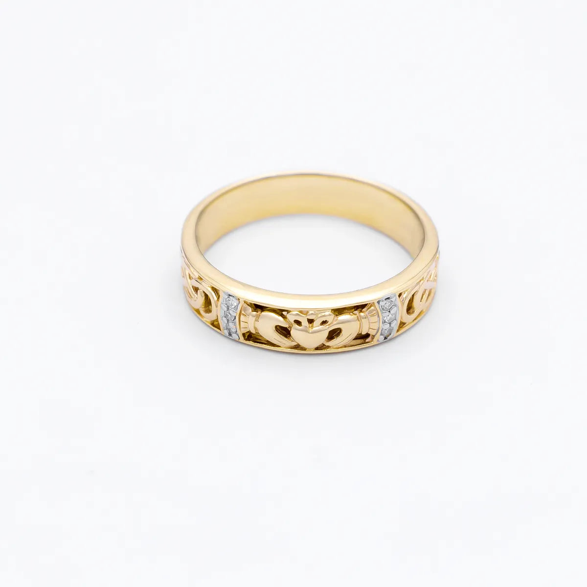 Ladies Gold Diamond Claddagh Celtic Knot Ring – view 5