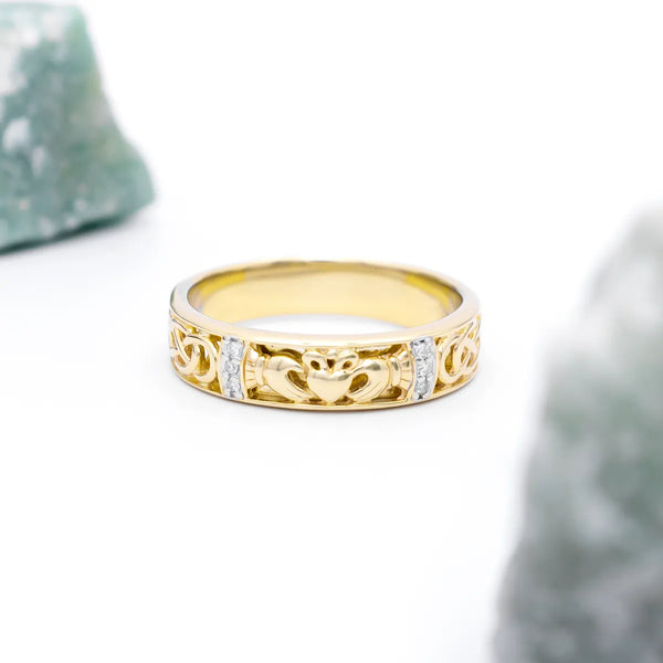 Ladies Gold Diamond Claddagh Celtic Knot Ring