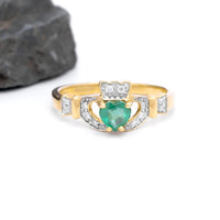 Claddagh Engagement Ring with Emerald and Diamonds