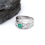 Emerald and Diamond Wide-Band Claddagh Ring
