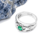 Emerald and Diamond Wide-Band Claddagh Ring
