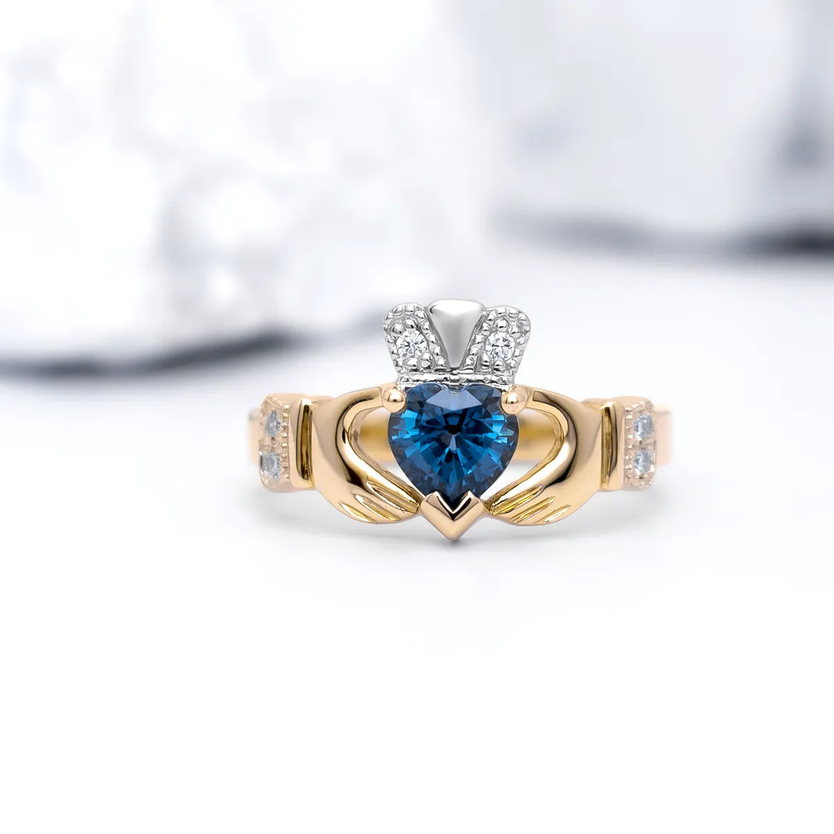 Irish Claddagh Ring with Precious Gemstone Heart And Diamonds – view 3