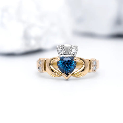Irish Claddagh Ring with Precious Gemstone Heart And Diamonds
