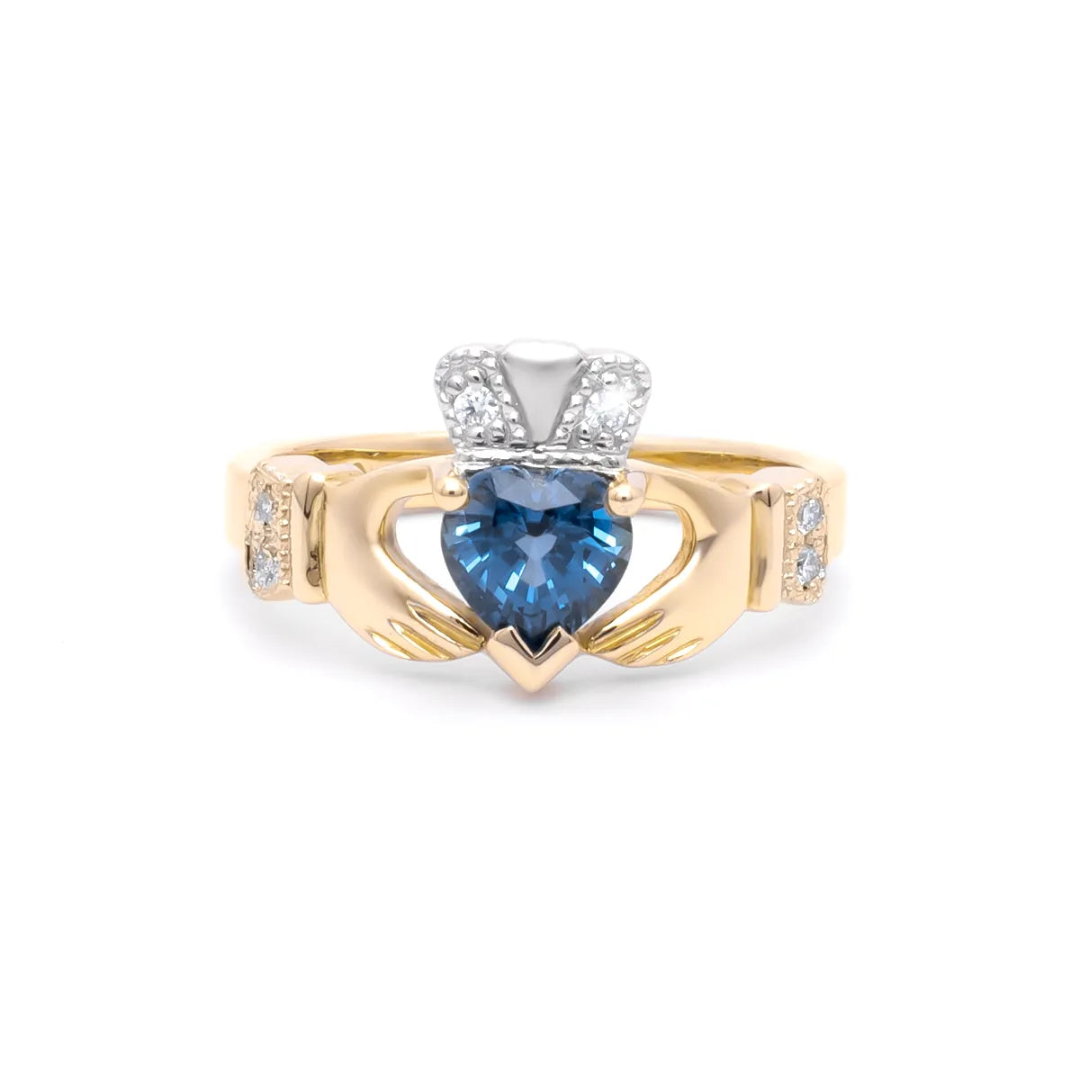 Irish Claddagh Ring with Precious Gemstone Heart And Diamonds