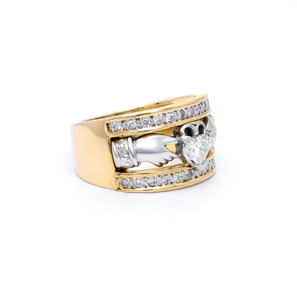Ladies Wide-Band Claddagh Ring With Precious Gemstones