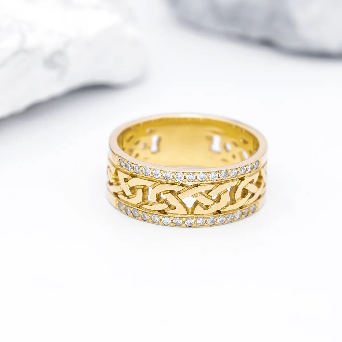 Celtic Knot Ring With Double Row Diamonds – view 6