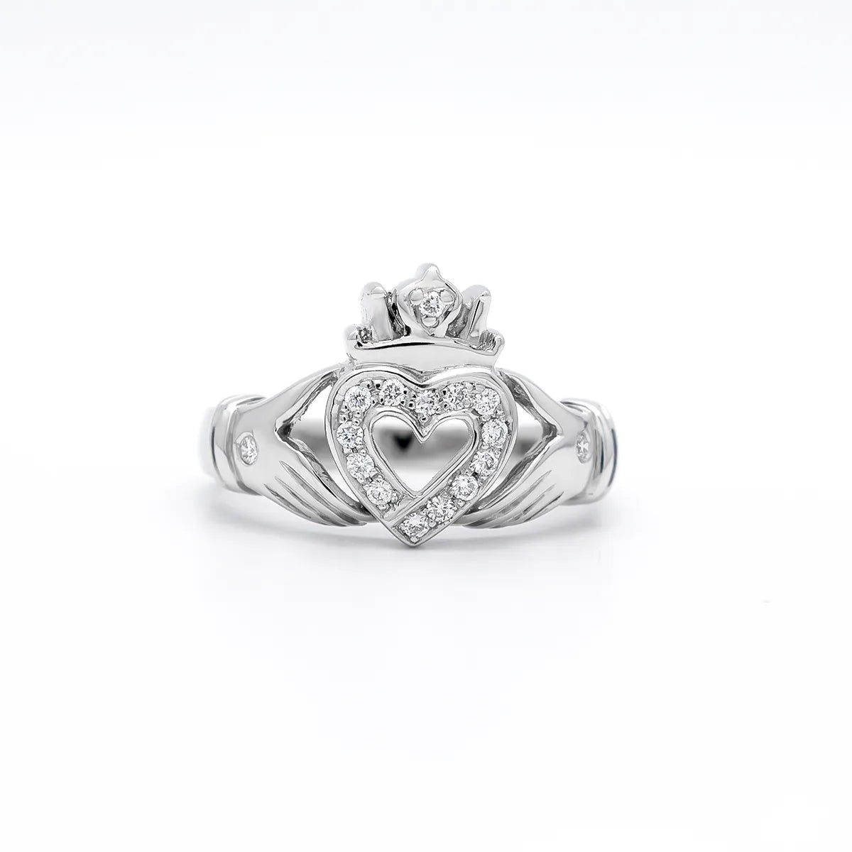 Diamond Open Heart Claddagh Ring – view 9