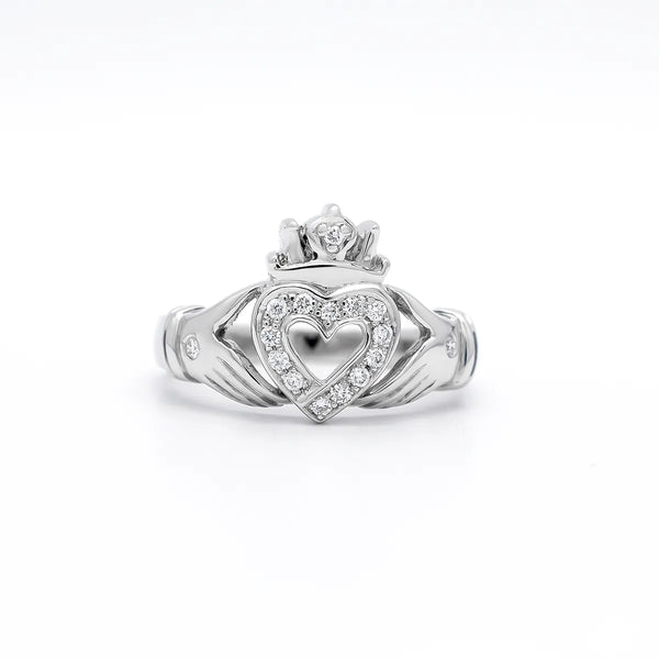 Diamond Open Heart Claddagh Ring
