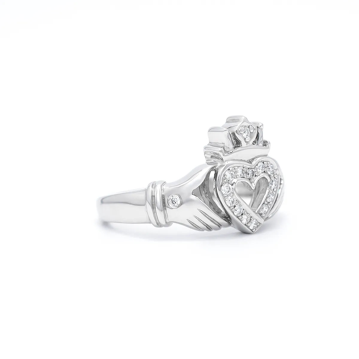 Diamond Open Heart Claddagh Ring – view 7
