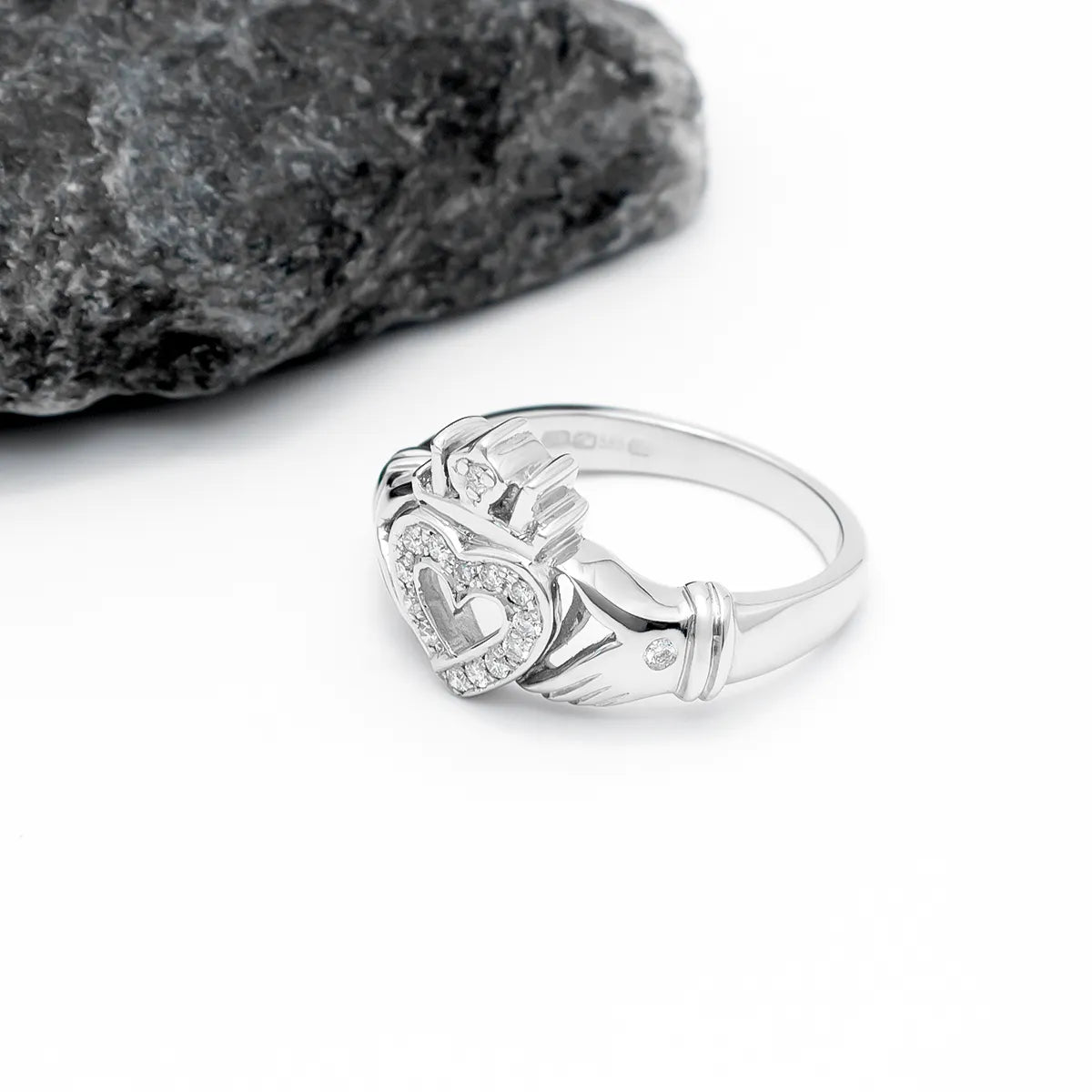 Diamond Open Heart Claddagh Ring – view 6