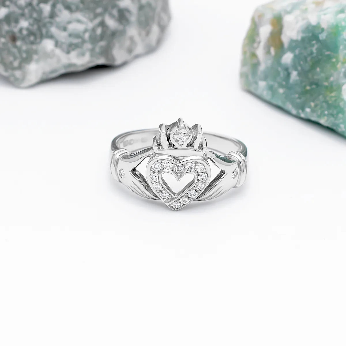Diamond Open Heart Claddagh Ring – view 10