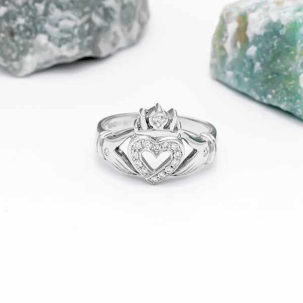 Diamond Open Heart Claddagh Ring
