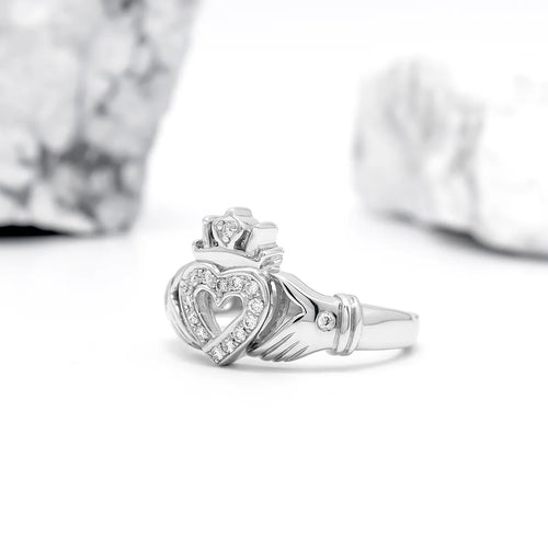 Diamond Open Heart Claddagh Ring