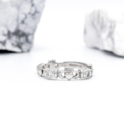 Triple Gemstone Claddagh Ring