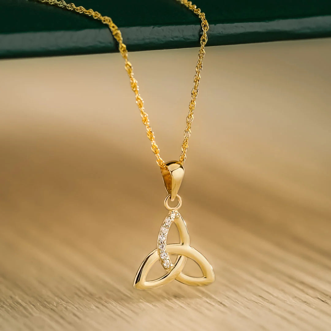 Gold Celtic Trinity Knot Necklace With Cubic Zirconia Stones – view 2