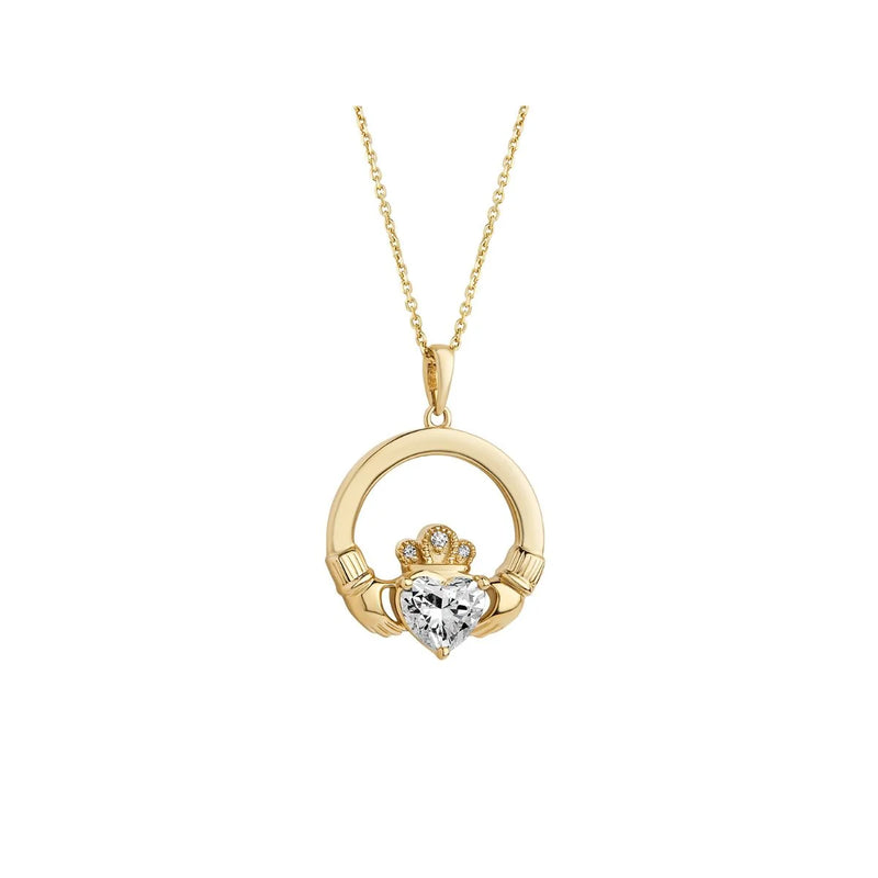 Claddagh Necklace with Heartshaped Lab Diamond