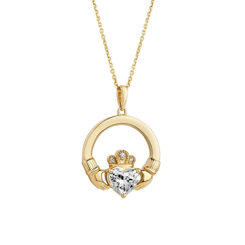 Claddagh Necklace with Heartshaped Lab Diamond