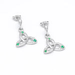 Sterling Silver Trinity Knot Earrings with Emeralds and Diamonds