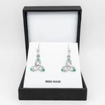 Sterling Silver Trinity Knot Earrings with Emeralds and Diamonds