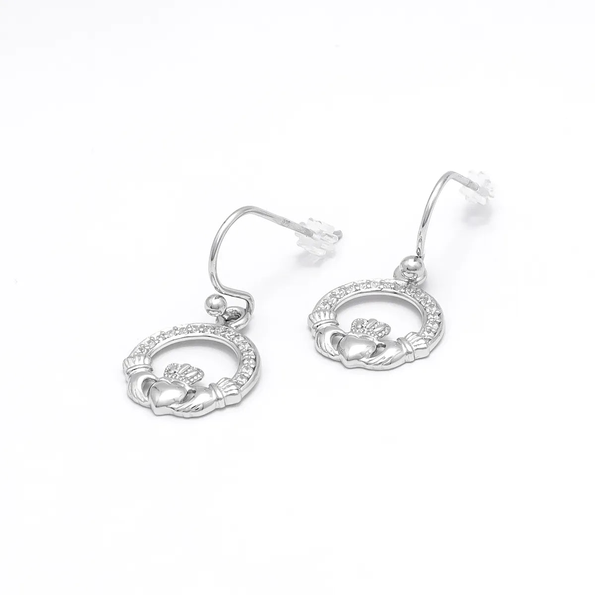 Silver Claddagh Earrings with Cubic Zirconia – view 3