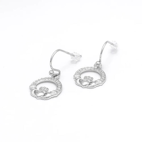 Silver Claddagh Earrings with Cubic Zirconia