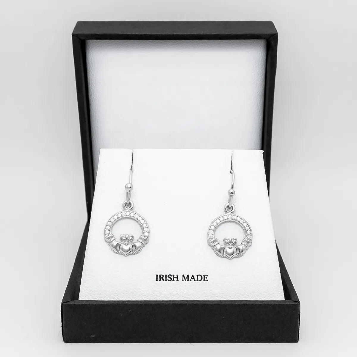 Silver Claddagh Earrings with Cubic Zirconia – view 5