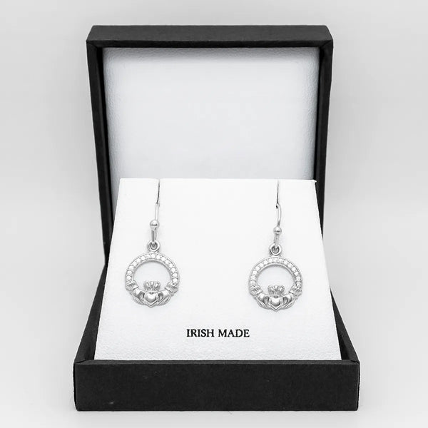 Silver Claddagh Earrings with Cubic Zirconia