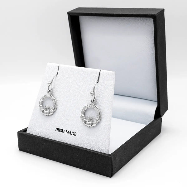Silver Claddagh Earrings with Cubic Zirconia