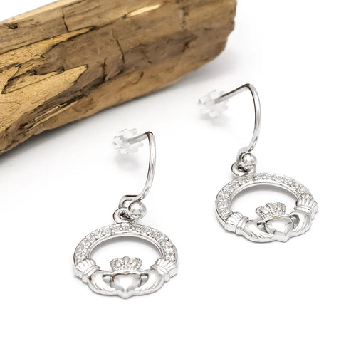 Silver Claddagh Earrings with Cubic Zirconia