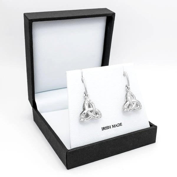 Silver Trinity Knot Earrings with Cubic Zirconia