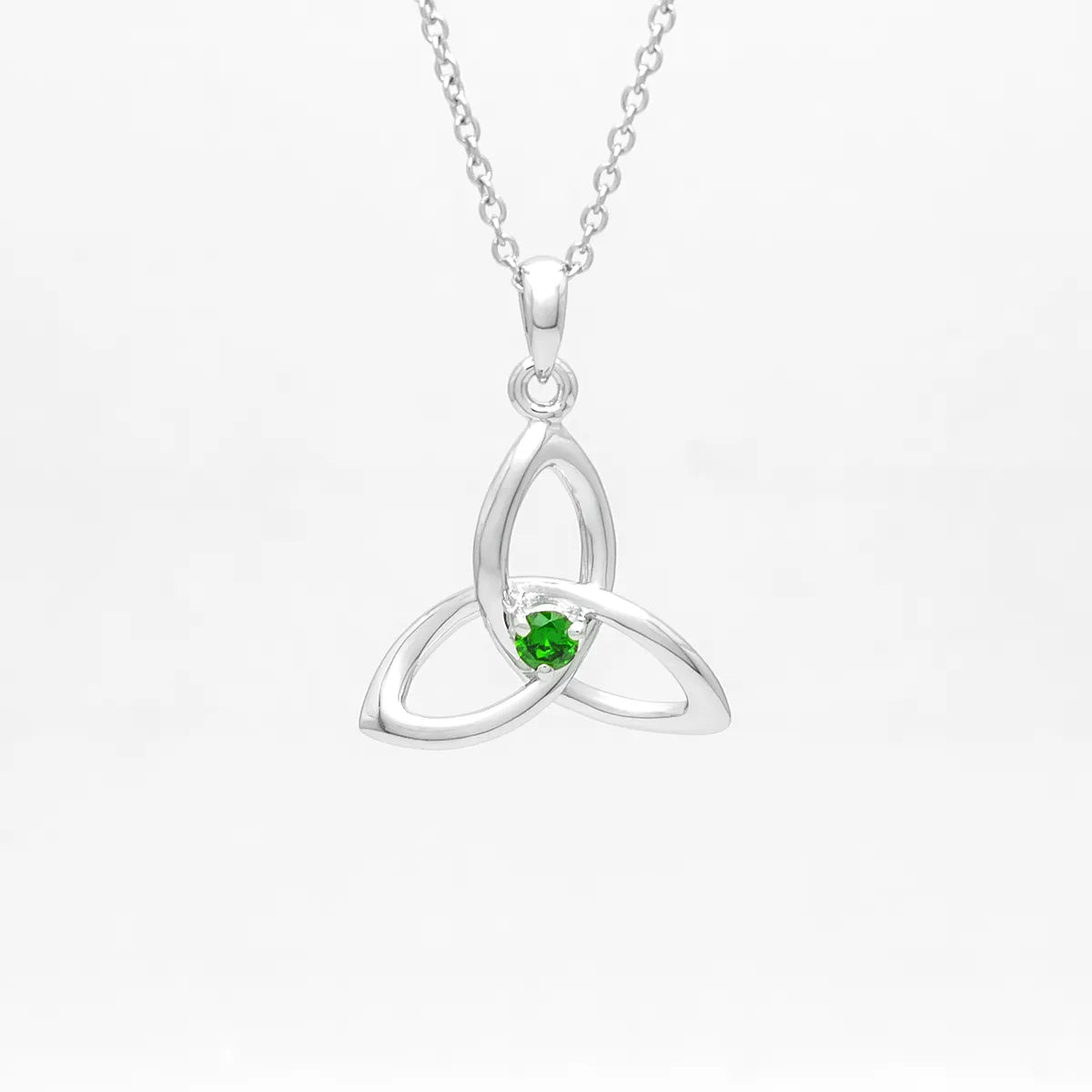 Silver Trinity Knot Necklace with Green Cubic Zirconia Crystal – view 4