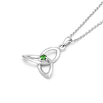 Silver Trinity Knot Necklace with Green Cubic Zirconia Crystal