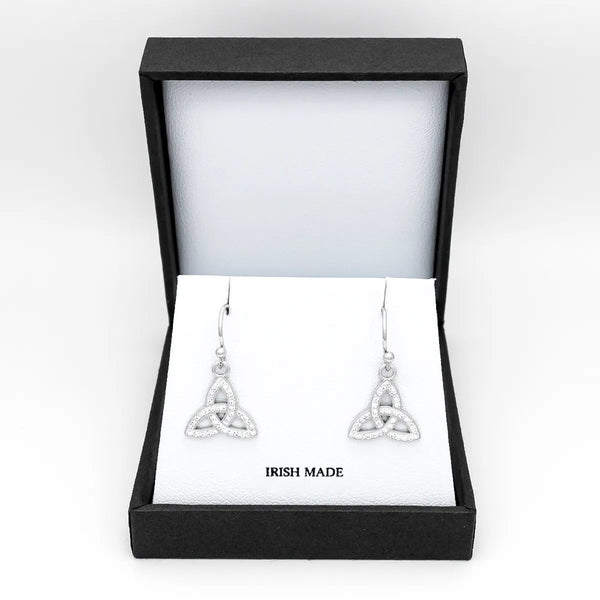 Silver Trinity Knot Earrings with Crystals