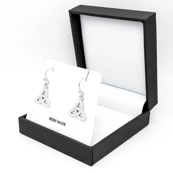 Silver Trinity Knot Earrings with Crystals