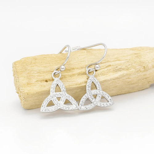 Silver Trinity Knot Earrings with Crystals
