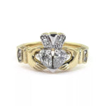 Claddagh Engagement & Wedding Ring Set Adorned With Precious Gemstones