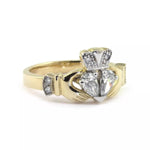 Claddagh Engagement & Wedding Ring Set Adorned With Precious Gemstones