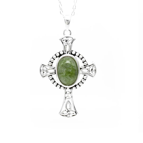 Oval Connemara Marble Sterling Silver Celtic Cross Pendant