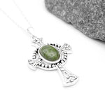 Oval Connemara Marble Sterling Silver Celtic Cross Pendant