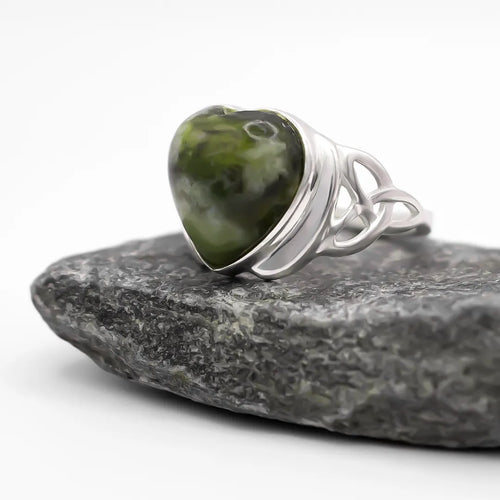 Connemara Marble Sterling Silver Trinity Knot Heart Ring