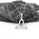 Silver Trinity Knot Necklace with Green Cubic Zirconia Crystal