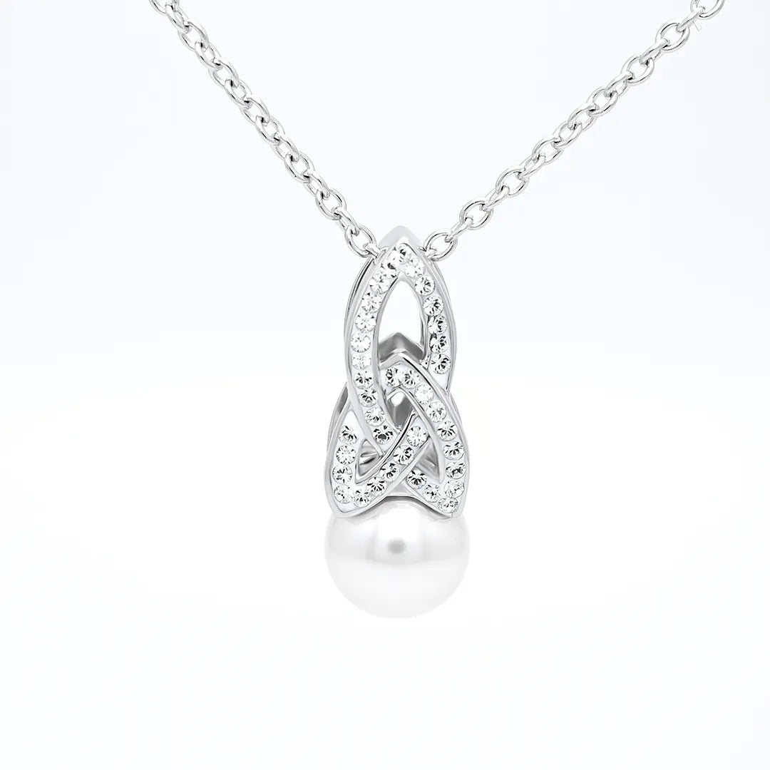Sterling Silver Trinity Knot Pearl Pendant with Crystals – view 4